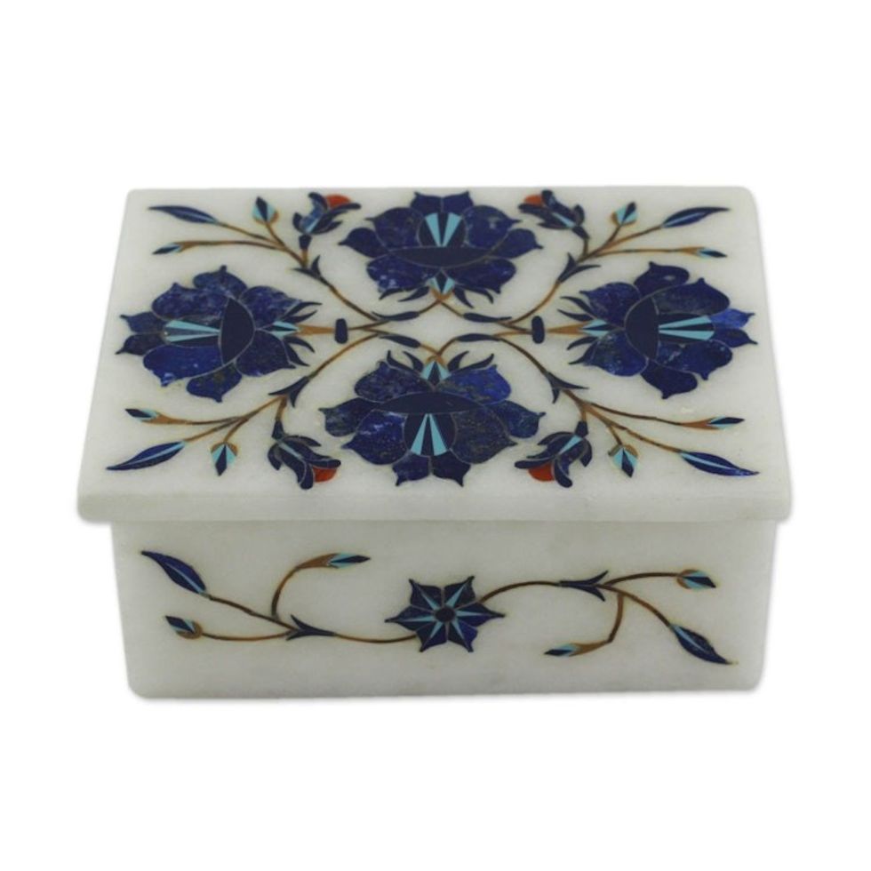 Handcrafted Marble Inlay Jewelry Box 'Blue Muse'