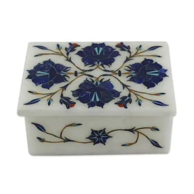 Alternate image for Handcrafted Marble Inlay Jewelry Box Blue Muse