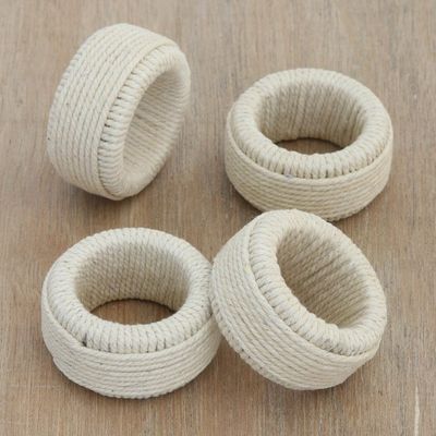 Alternate image for Cotton Napkin Rings with Sturdy Plastic Structure Set of 4 Round Whim