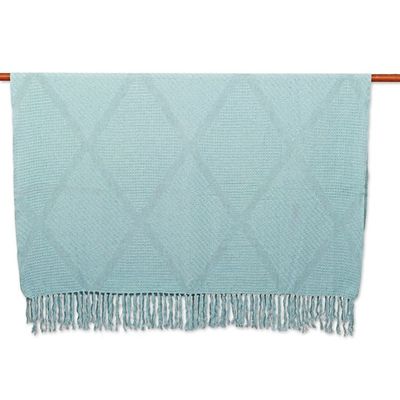 Alternate image for Diamond-Patterned Cotton Throw in a Solid Aquamarine Hue Aquamarine Desire