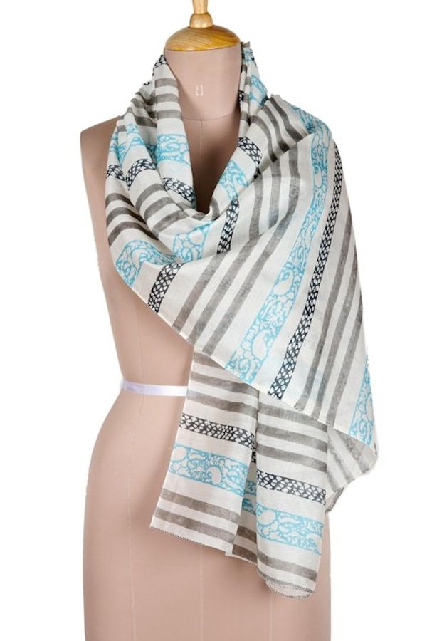 Alternate image for Striped Grey Cotton Chanderi Scarf from India Paisley Breeze