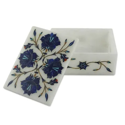 Alternate image for Handcrafted Marble Inlay Jewelry Box Blue Muse