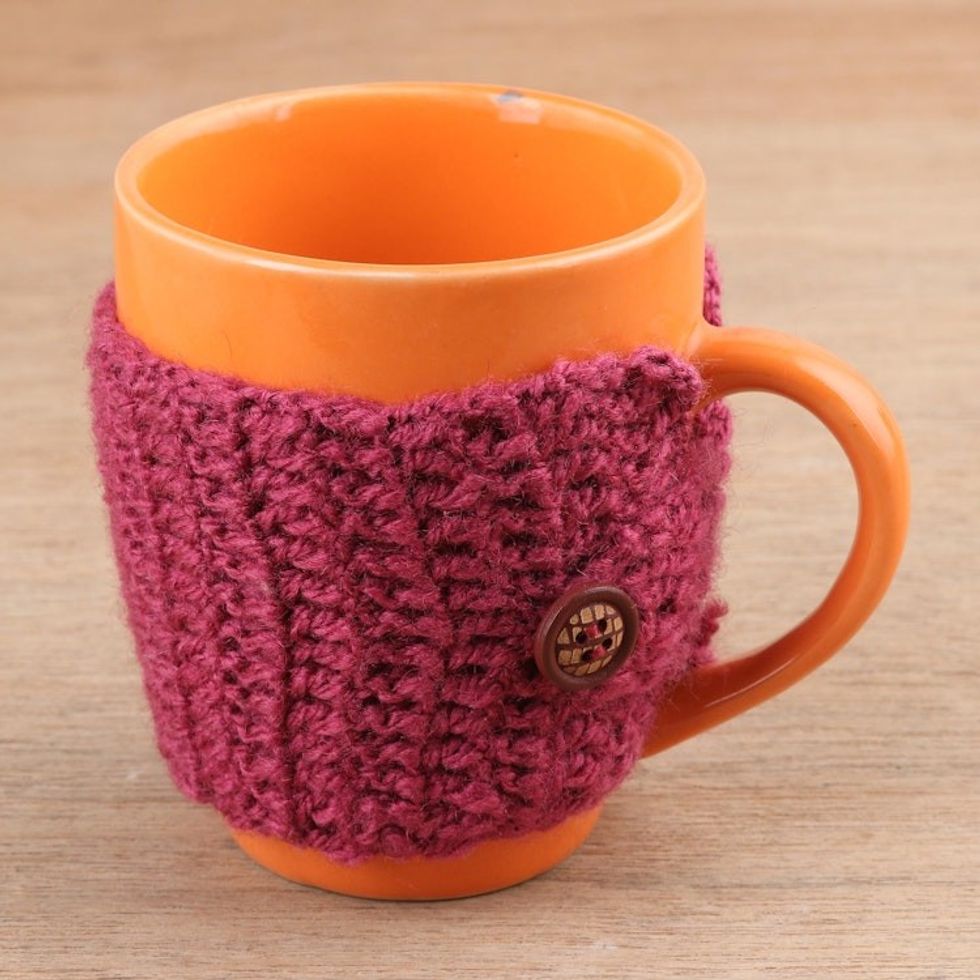 Hand-Knit Buttoned Beverage Cozy 'Cozy Coffee'