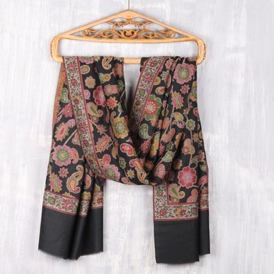 Alternate image for Floral Wool Shawl in Black from India Midnight Posies