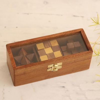 Alternate image for Acacia Wood Puzzles Boxed Set of 3 Triple the Fun