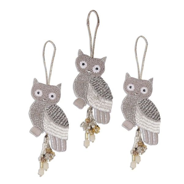 Alternate image for Beaded Owl Christmas Ornaments Set of 3 Owl Glitz