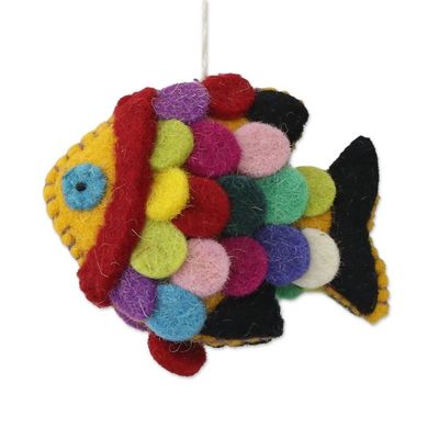 Alternate image for Set of Four Multicolored Wool Fish Ornaments from India Rainbow Scales