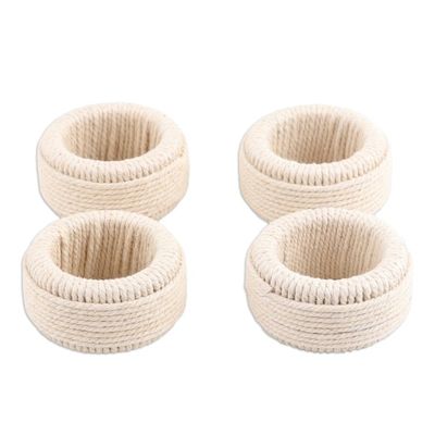 Alternate image for Cotton Napkin Rings with Sturdy Plastic Structure Set of 4 Round Whim