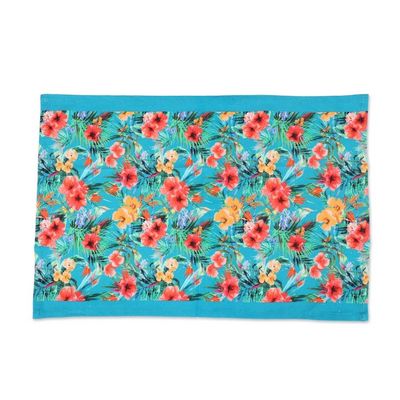 Alternate image for Set of 3 Turquoise Cotton Dish Towels with Floral Motifs Floral Affection
