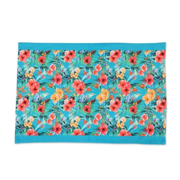 Alternate image for Set of 3 Turquoise Cotton Dish Towels with Floral Motifs Floral Affection