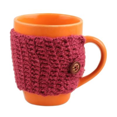Alternate image for Hand-Knit Buttoned Beverage Cozy Cozy Coffee