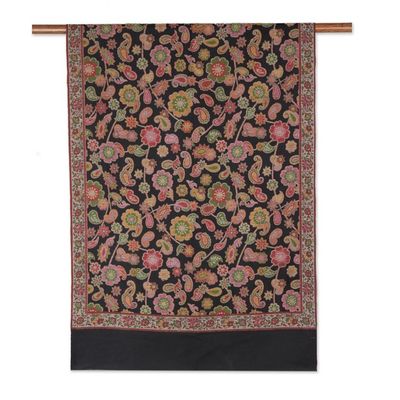 Alternate image for Floral Wool Shawl in Black from India Midnight Posies