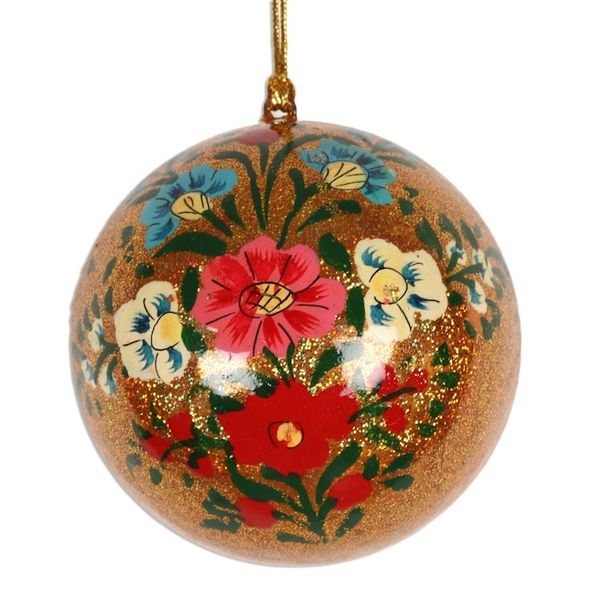 Alternate image for Papier Mache Ornaments with Floral Motifs Set of 4 Blooming Holiday
