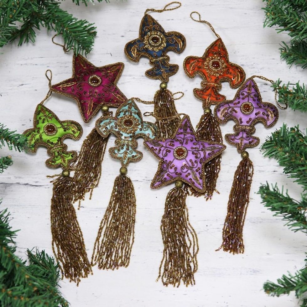 Beaded ornaments Set of 7 'Happy Holiday'