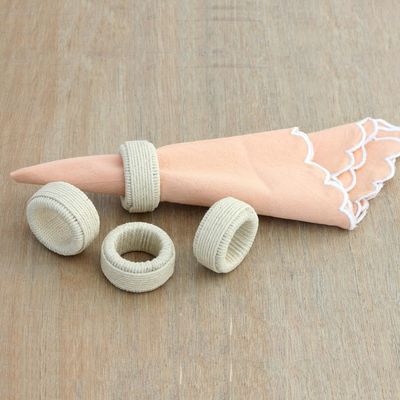 Alternate image for Cotton Napkin Rings with Sturdy Plastic Structure Set of 4 Round Whim