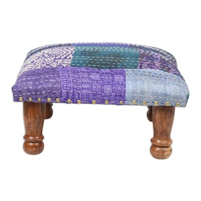 Alternate image for Hand-Embroidered Patchwork Ottoman Footstool Purple Patches