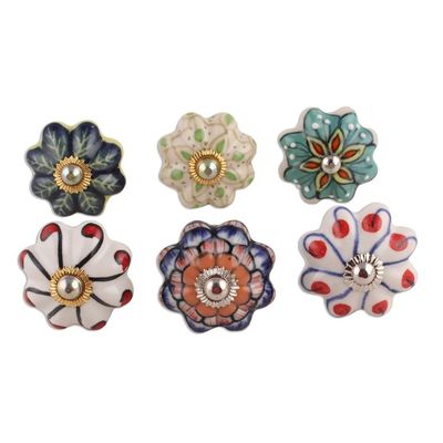Alternate image for Floral Ceramic Knobs Crafted in India Set of 6 Floral Homestead