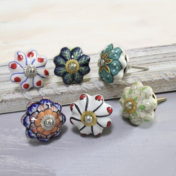 Alternate image for Floral Ceramic Knobs Crafted in India Set of 6 Floral Homestead