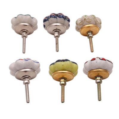 Alternate image for Floral Ceramic Knobs Crafted in India Set of 6 Floral Homestead