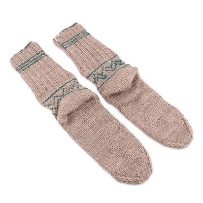 Alternate image for Fair Trade Hand-Knit Floral Patterned Slipper Style Socks Floral Winter
