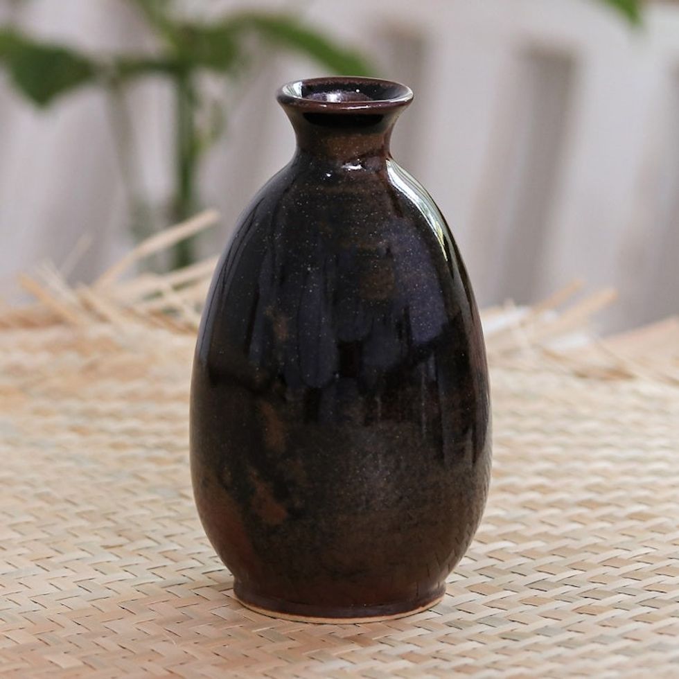 Artisan Crafted Ceramic Bud Vase 'Thai Rustic'