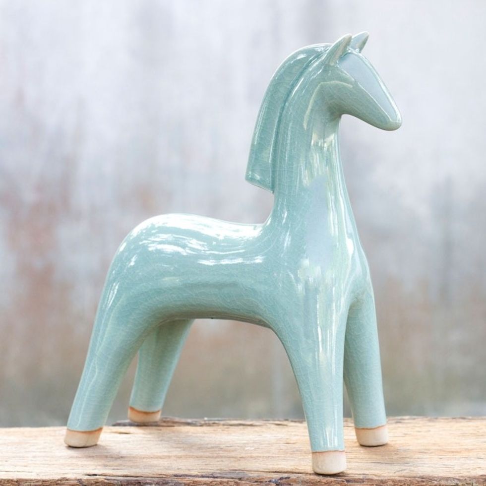 Celadon ceramic statuette 'Elegant Equine'