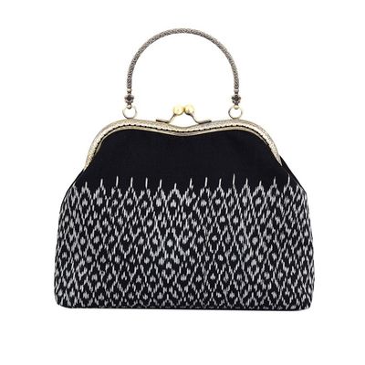 Alternate image for Silk Evening Bag with Brass Handle in Black and White Night Allure
