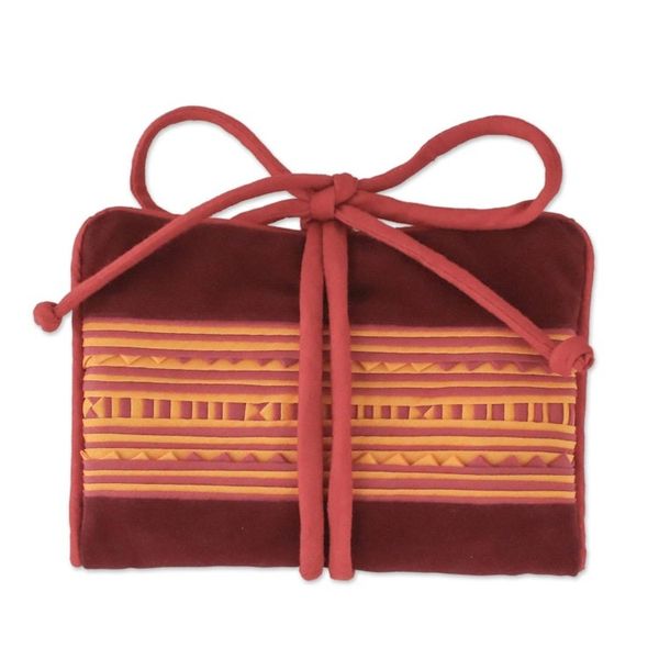 Alternate image for Handmade Lisu Hill Tribe Velvet Jewelry Roll from Thailand Precious Hill Tribe in Red