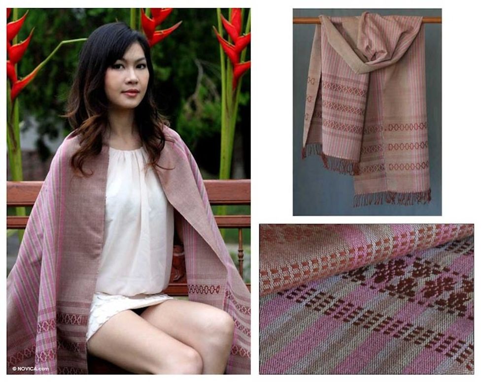 Cotton shawl 'Rosewood Symphony'