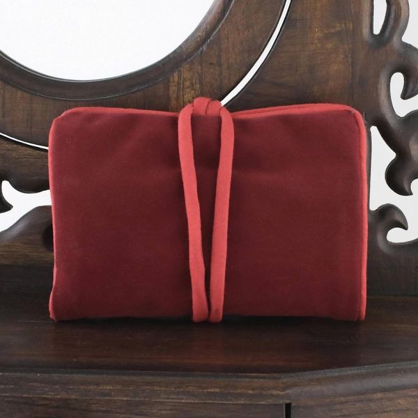 Alternate image for Handmade Lisu Hill Tribe Velvet Jewelry Roll from Thailand Precious Hill Tribe in Red