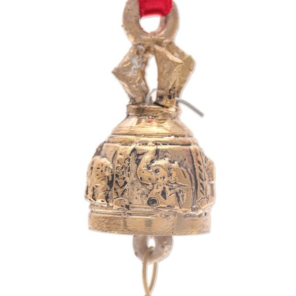 Alternate image for Set of 4 Brass Bell Ornaments with Elephants and Red Ribbons Elephant Choir