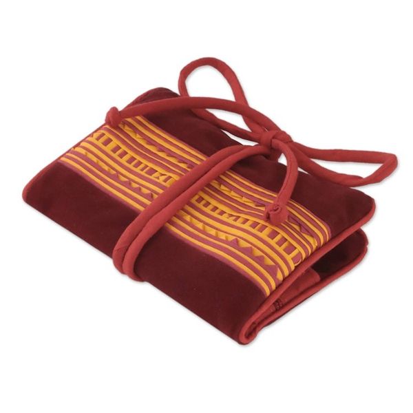 Alternate image for Handmade Lisu Hill Tribe Velvet Jewelry Roll from Thailand Precious Hill Tribe in Red