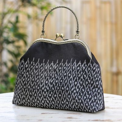 Alternate image for Silk Evening Bag with Brass Handle in Black and White Night Allure