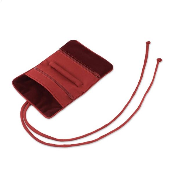 Alternate image for Handmade Lisu Hill Tribe Velvet Jewelry Roll from Thailand Precious Hill Tribe in Red