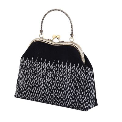 Alternate image for Silk Evening Bag with Brass Handle in Black and White Night Allure
