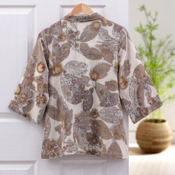 Alternate image for Eco-Friendly Cotton Leaf-Motif Collared Shirt Ivory Botanicals