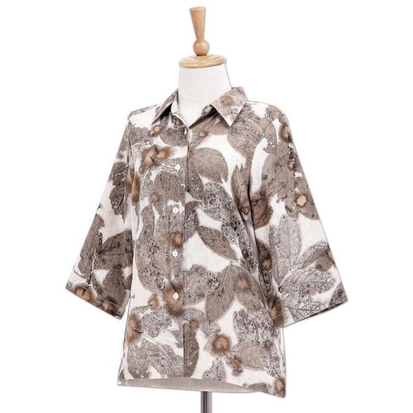 Alternate image for Eco-Friendly Cotton Leaf-Motif Collared Shirt Ivory Botanicals