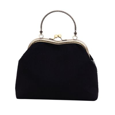 Alternate image for Silk Evening Bag with Brass Handle in Black and White Night Allure