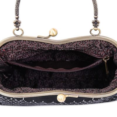 Alternate image for Silk Evening Bag with Brass Handle in Black and White Night Allure