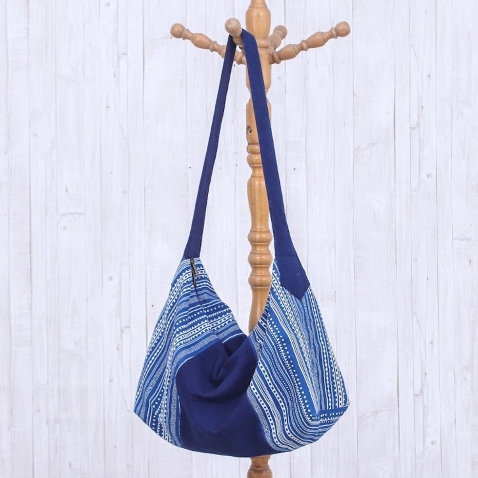 Hand Made Blue Cotton Shoulder Bag 'Blue Passion'