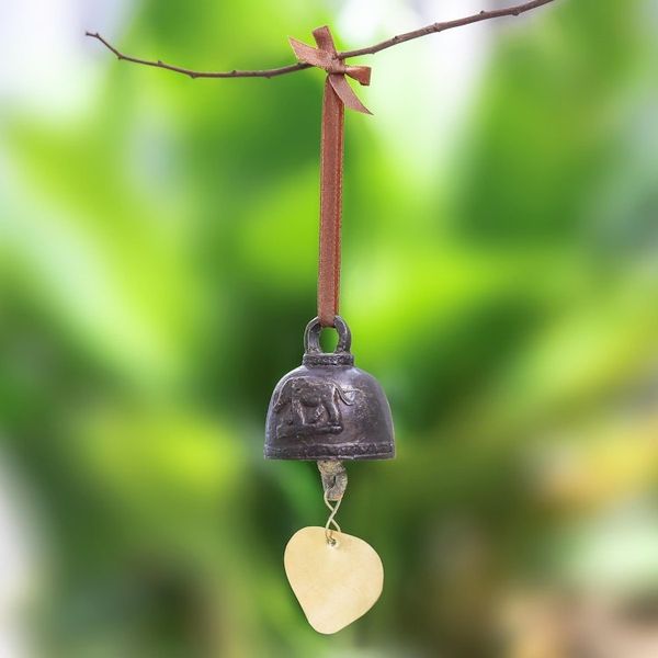 Alternate image for Oxidized Elephant Motif Brass Bell Crafted in Thailand Antique Sound