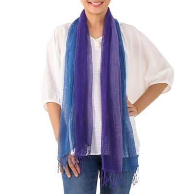 Alternate image for Handwoven Purple and Blue Cotton Scarf from Thailand Iris Mood