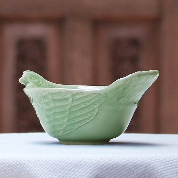 Alternate image for Hand Crafted Celadon Ceramic Chicken Bowl from Thailand Chiang Mai Chicken