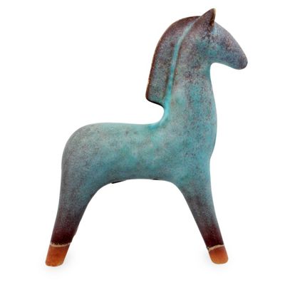 Alternate image for Turquoise Blue and Brown Handcrafted Ceramic Sculpture Lanna Horse