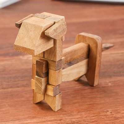 Alternate image for Handcrafted Wood Dog-Shaped Puzzle from Thailand Excited Puppy