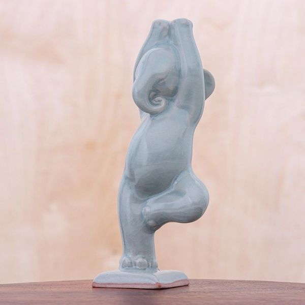 Alternate image for Ceramic Elephant Yoga Figurine from Thailand Elephant Tree Pose