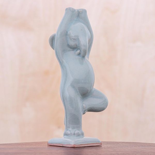 Alternate image for Ceramic Elephant Yoga Figurine from Thailand Elephant Tree Pose