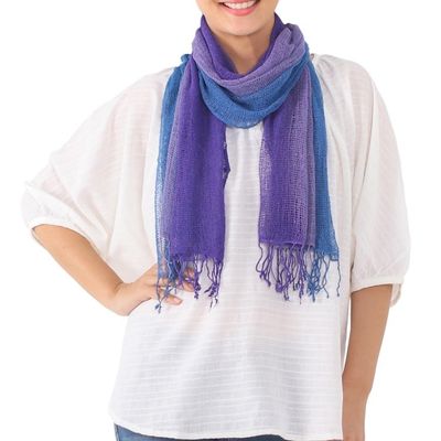 Alternate image for Handwoven Purple and Blue Cotton Scarf from Thailand Iris Mood