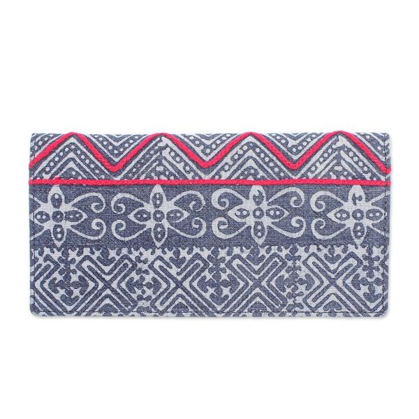 Alternate image for Hand Made Cotton and Leather Batik Long Wallet Red Thread