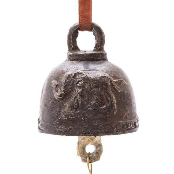 Alternate image for Oxidized Elephant Motif Brass Bell Crafted in Thailand Antique Sound